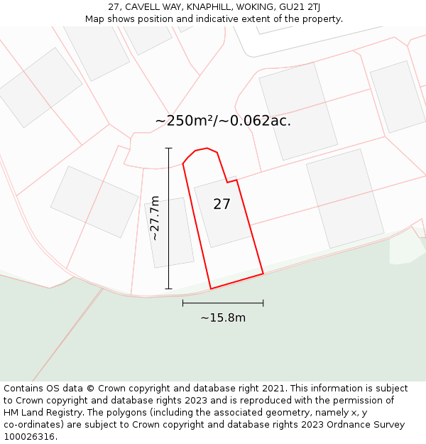 27, CAVELL WAY, KNAPHILL, WOKING, GU21 2TJ: Plot and title map