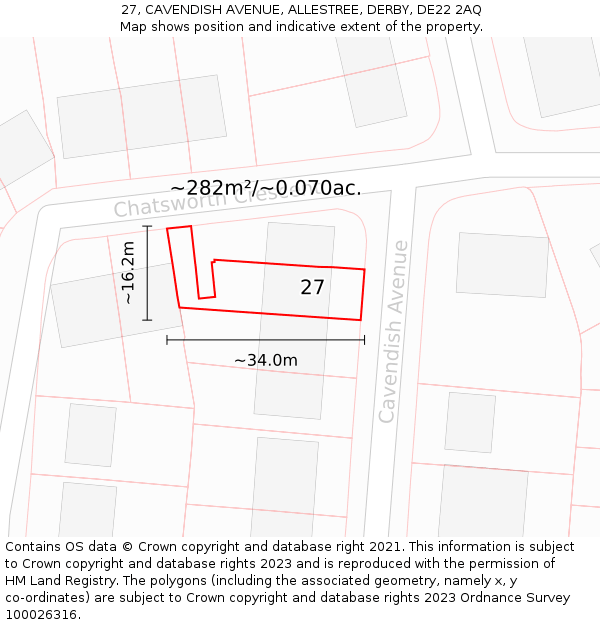 27, CAVENDISH AVENUE, ALLESTREE, DERBY, DE22 2AQ: Plot and title map