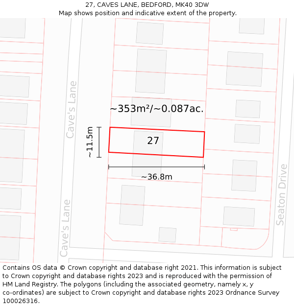 27, CAVES LANE, BEDFORD, MK40 3DW: Plot and title map