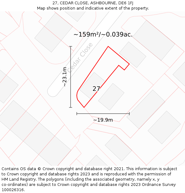 27, CEDAR CLOSE, ASHBOURNE, DE6 1FJ: Plot and title map