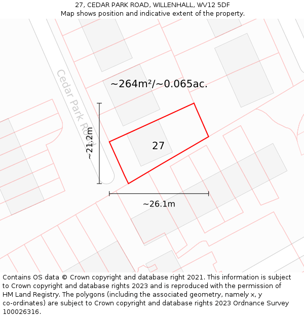 27, CEDAR PARK ROAD, WILLENHALL, WV12 5DF: Plot and title map