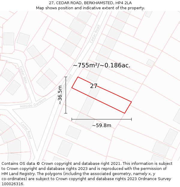27, CEDAR ROAD, BERKHAMSTED, HP4 2LA: Plot and title map