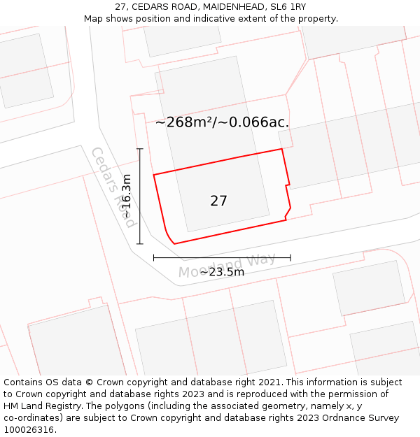 27, CEDARS ROAD, MAIDENHEAD, SL6 1RY: Plot and title map