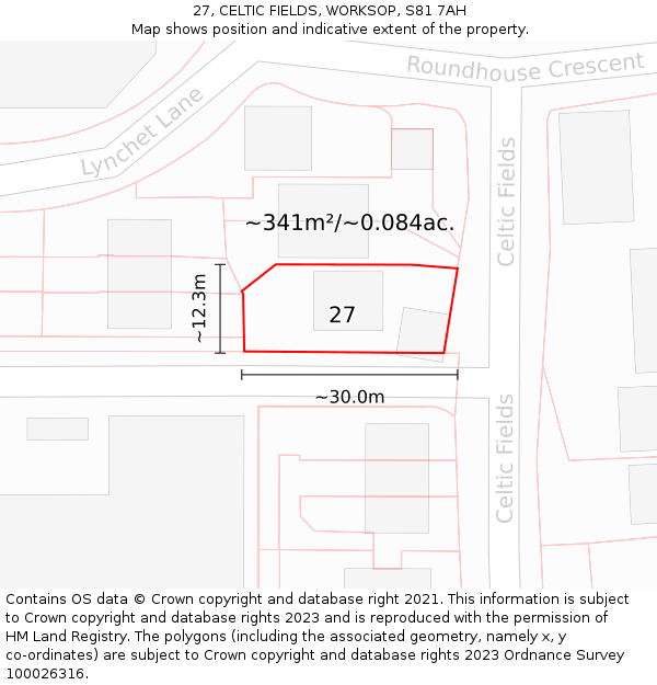 27, CELTIC FIELDS, WORKSOP, S81 7AH: Plot and title map