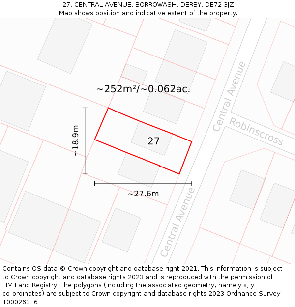 27, CENTRAL AVENUE, BORROWASH, DERBY, DE72 3JZ: Plot and title map