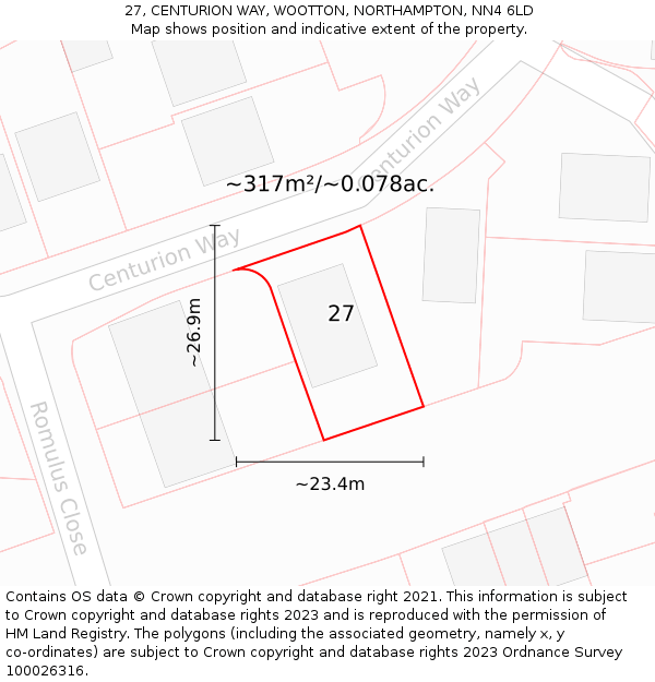 27, CENTURION WAY, WOOTTON, NORTHAMPTON, NN4 6LD: Plot and title map