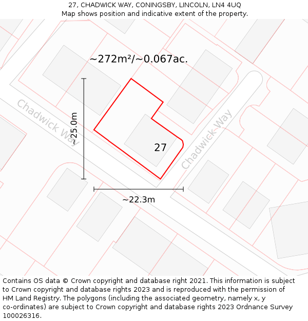 27, CHADWICK WAY, CONINGSBY, LINCOLN, LN4 4UQ: Plot and title map
