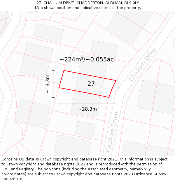27, CHALLUM DRIVE, CHADDERTON, OLDHAM, OL9 0LY: Plot and title map