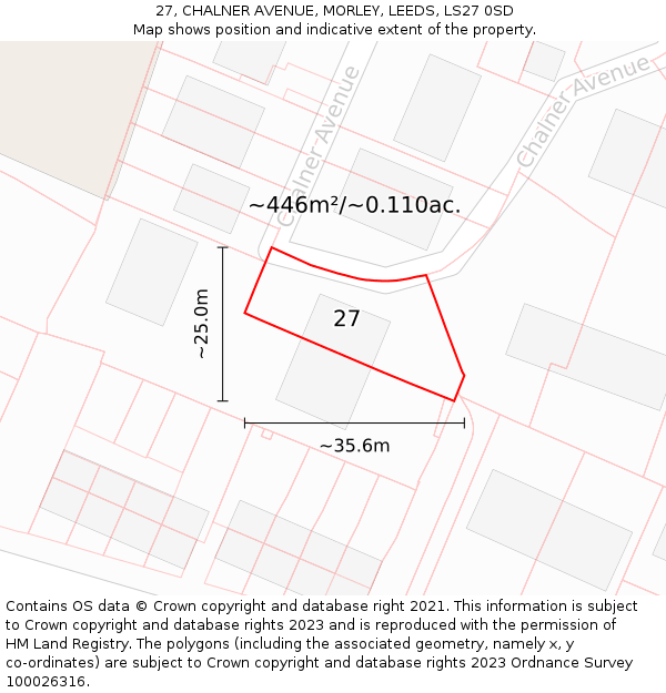 27, CHALNER AVENUE, MORLEY, LEEDS, LS27 0SD: Plot and title map