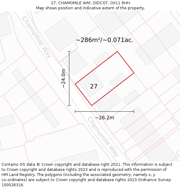 27, CHAMOMILE WAY, DIDCOT, OX11 6HH: Plot and title map