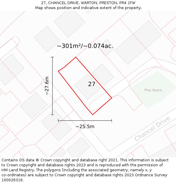 27, CHANCEL DRIVE, WARTON, PRESTON, PR4 1FW: Plot and title map