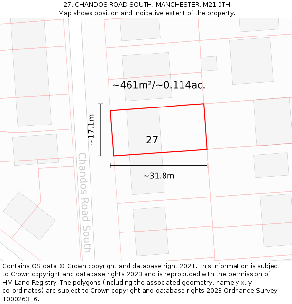 27, CHANDOS ROAD SOUTH, MANCHESTER, M21 0TH: Plot and title map