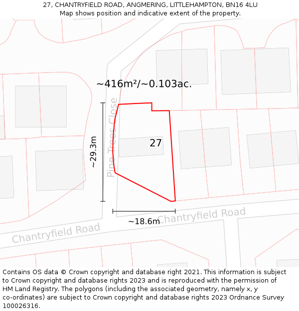 27, CHANTRYFIELD ROAD, ANGMERING, LITTLEHAMPTON, BN16 4LU: Plot and title map