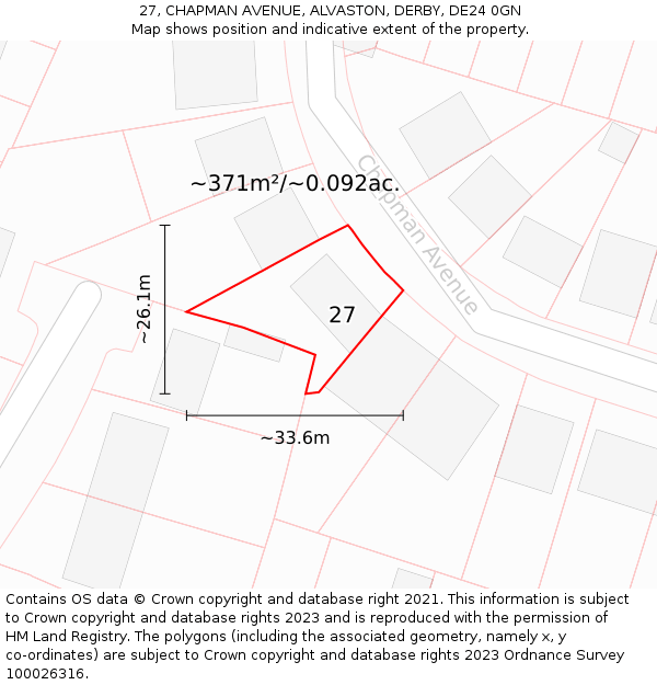 27, CHAPMAN AVENUE, ALVASTON, DERBY, DE24 0GN: Plot and title map