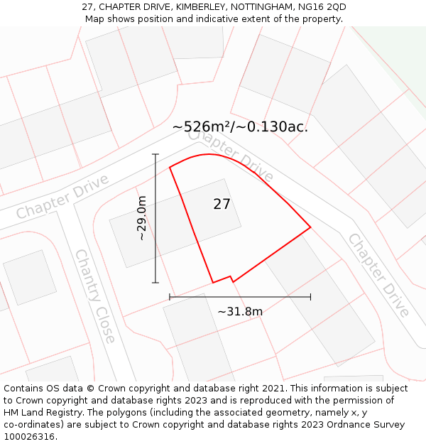 27, CHAPTER DRIVE, KIMBERLEY, NOTTINGHAM, NG16 2QD: Plot and title map