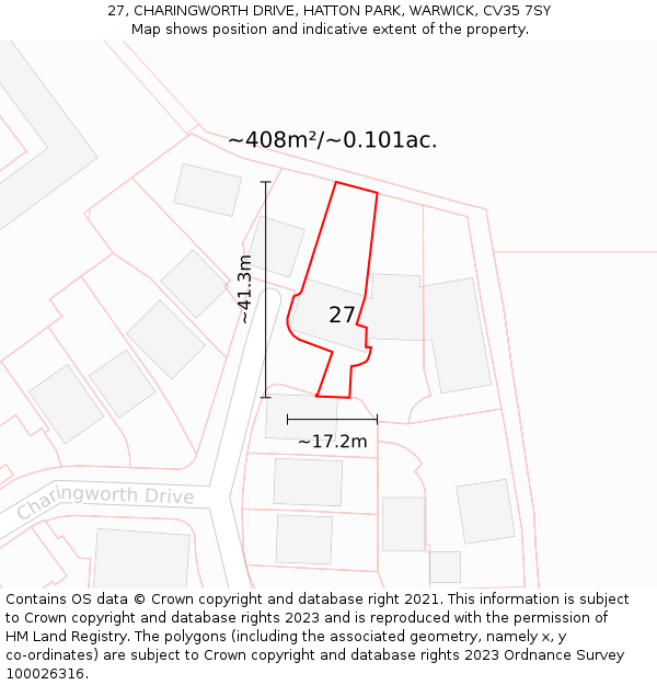 27, CHARINGWORTH DRIVE, HATTON PARK, WARWICK, CV35 7SY: Plot and title map