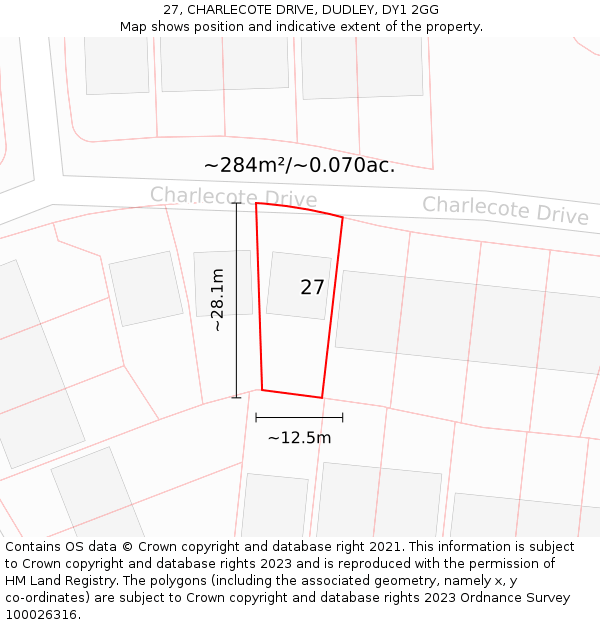 27, CHARLECOTE DRIVE, DUDLEY, DY1 2GG: Plot and title map