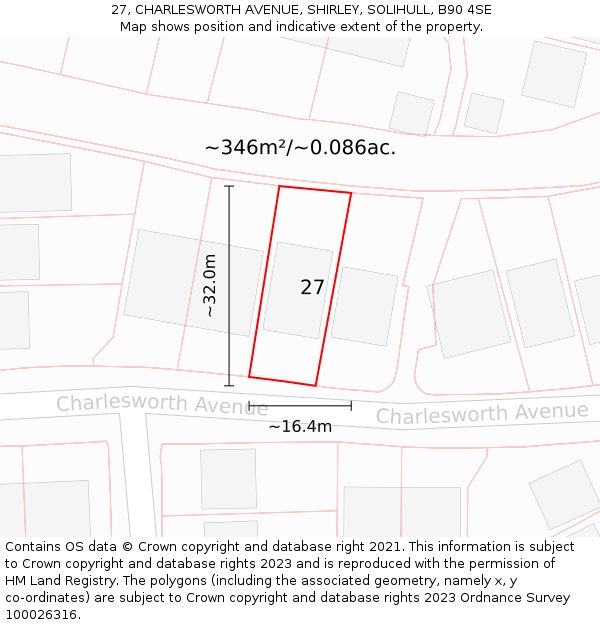 27, CHARLESWORTH AVENUE, SHIRLEY, SOLIHULL, B90 4SE: Plot and title map