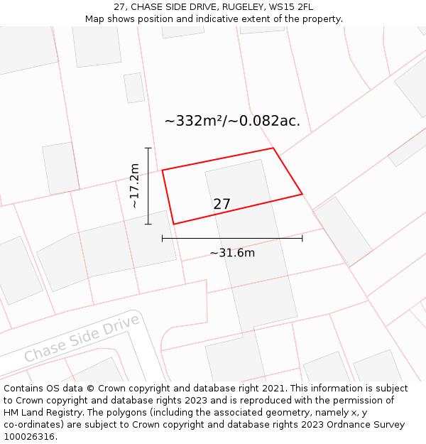 27, CHASE SIDE DRIVE, RUGELEY, WS15 2FL: Plot and title map