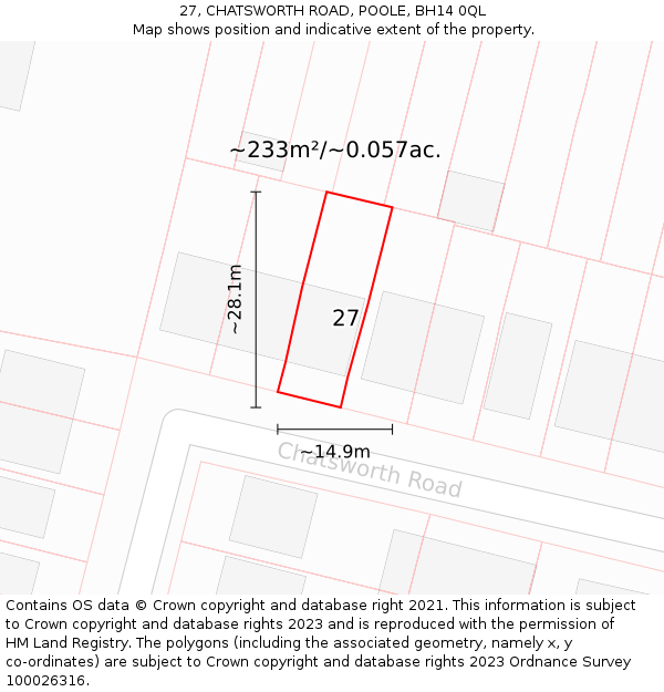 27, CHATSWORTH ROAD, POOLE, BH14 0QL: Plot and title map