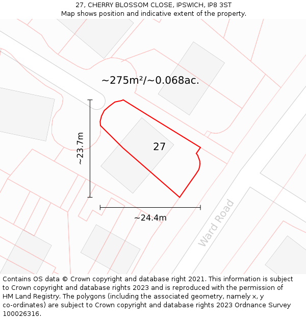 27, CHERRY BLOSSOM CLOSE, IPSWICH, IP8 3ST: Plot and title map