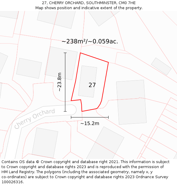 27, CHERRY ORCHARD, SOUTHMINSTER, CM0 7HE: Plot and title map
