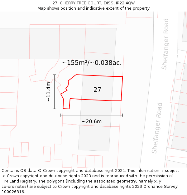 27, CHERRY TREE COURT, DISS, IP22 4QW: Plot and title map