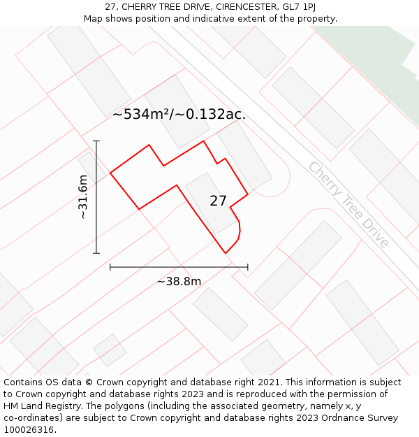 27, CHERRY TREE DRIVE, CIRENCESTER, GL7 1PJ: Plot and title map