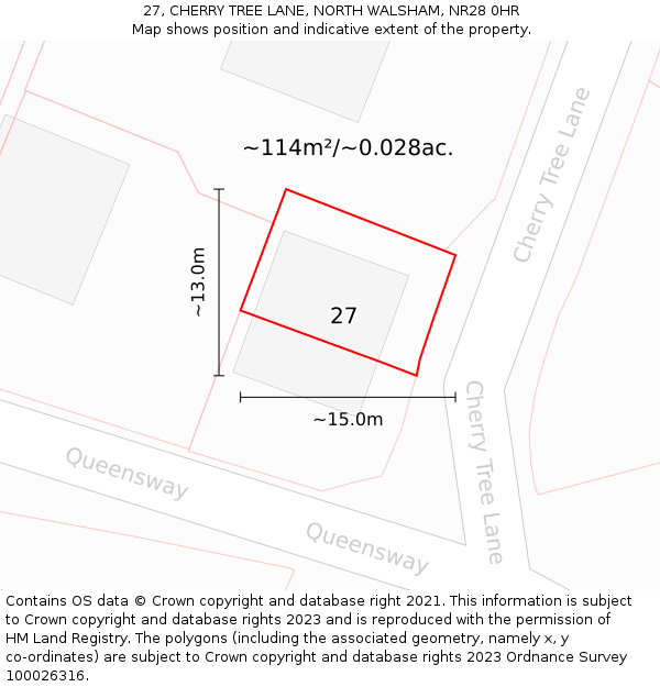 27, CHERRY TREE LANE, NORTH WALSHAM, NR28 0HR: Plot and title map