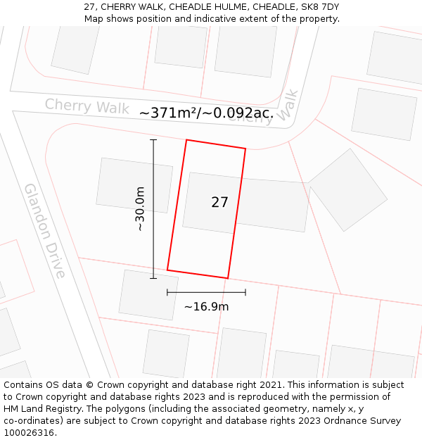 27, CHERRY WALK, CHEADLE HULME, CHEADLE, SK8 7DY: Plot and title map