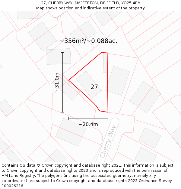 27, CHERRY WAY, NAFFERTON, DRIFFIELD, YO25 4PA: Plot and title map