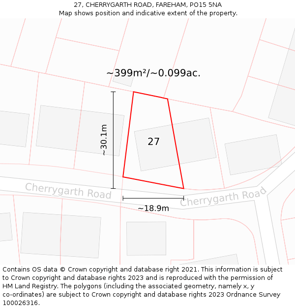 27, CHERRYGARTH ROAD, FAREHAM, PO15 5NA: Plot and title map