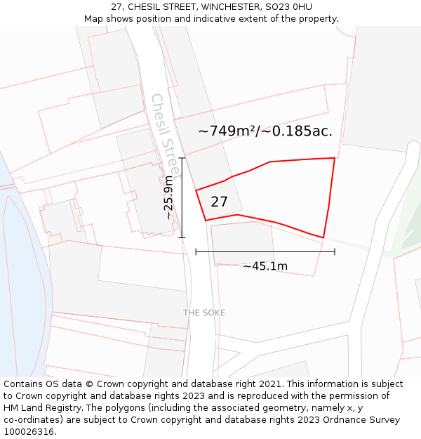 27, CHESIL STREET, WINCHESTER, SO23 0HU: Plot and title map