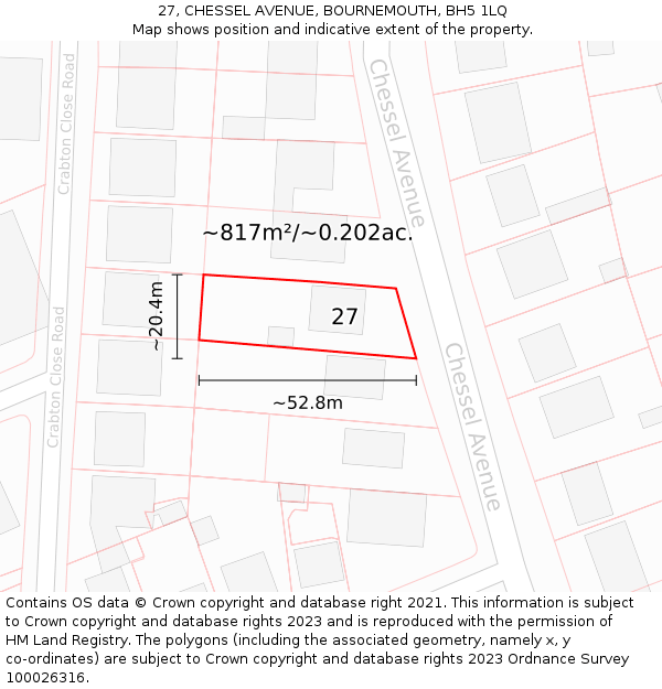 27, CHESSEL AVENUE, BOURNEMOUTH, BH5 1LQ: Plot and title map