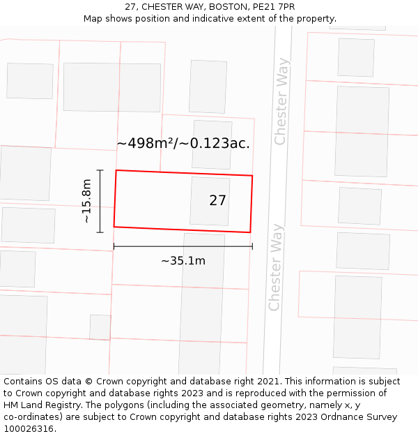 27, CHESTER WAY, BOSTON, PE21 7PR: Plot and title map
