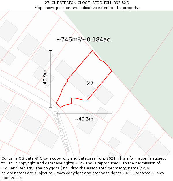 27, CHESTERTON CLOSE, REDDITCH, B97 5XS: Plot and title map
