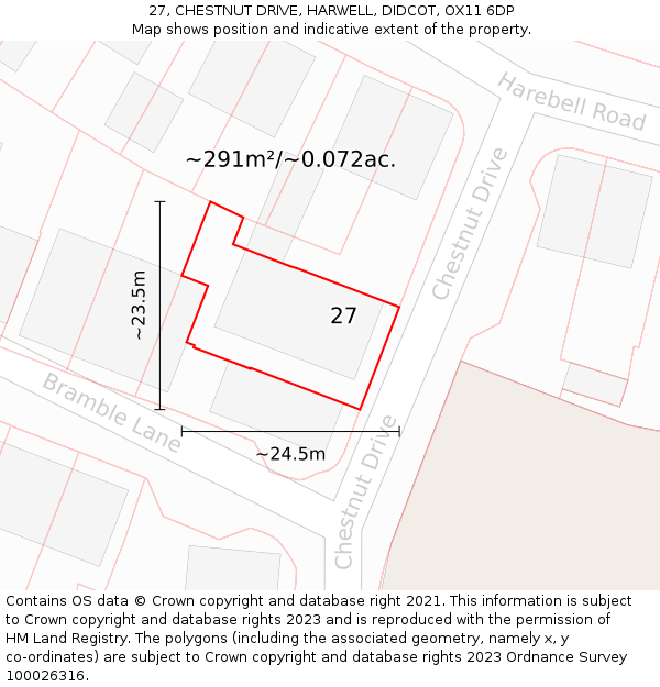 27, CHESTNUT DRIVE, HARWELL, DIDCOT, OX11 6DP: Plot and title map