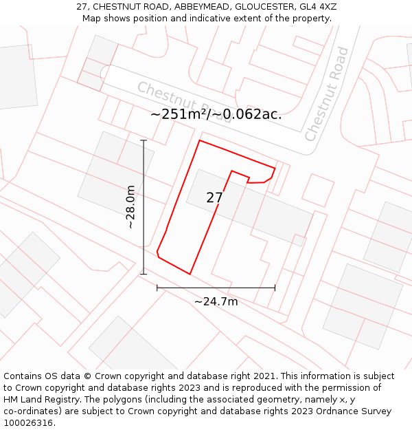 27, CHESTNUT ROAD, ABBEYMEAD, GLOUCESTER, GL4 4XZ: Plot and title map