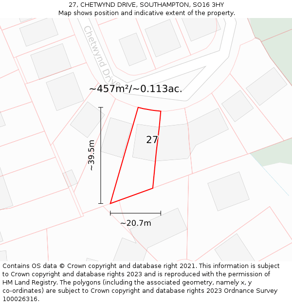 27, CHETWYND DRIVE, SOUTHAMPTON, SO16 3HY: Plot and title map
