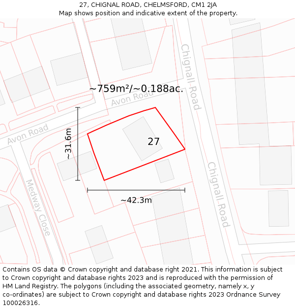 27, CHIGNAL ROAD, CHELMSFORD, CM1 2JA: Plot and title map