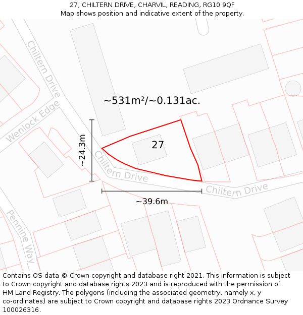 27, CHILTERN DRIVE, CHARVIL, READING, RG10 9QF: Plot and title map