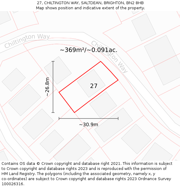 27, CHILTINGTON WAY, SALTDEAN, BRIGHTON, BN2 8HB: Plot and title map