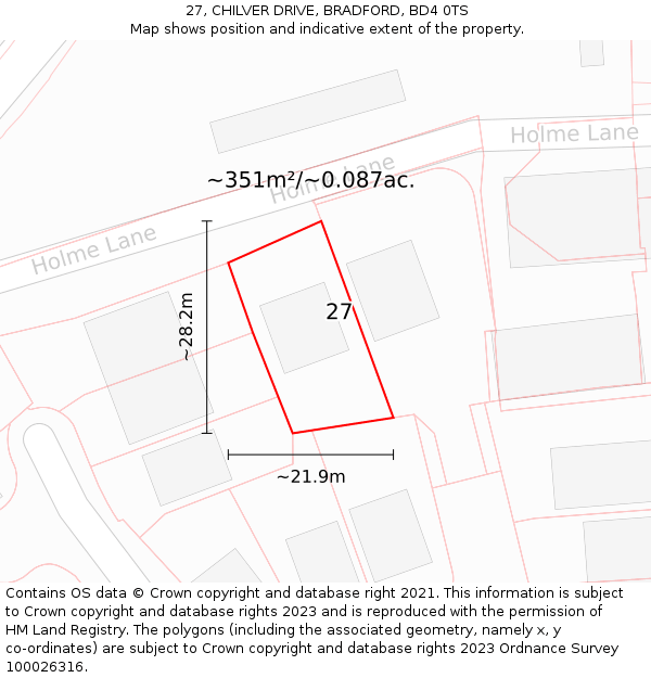 27, CHILVER DRIVE, BRADFORD, BD4 0TS: Plot and title map