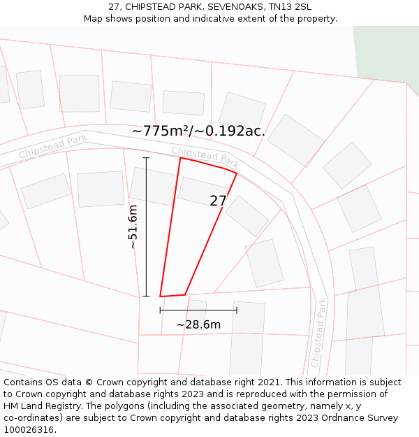 27, CHIPSTEAD PARK, SEVENOAKS, TN13 2SL: Plot and title map