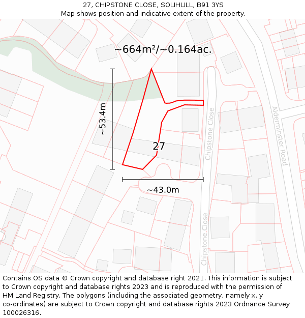 27, CHIPSTONE CLOSE, SOLIHULL, B91 3YS: Plot and title map