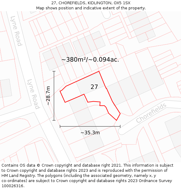 27, CHOREFIELDS, KIDLINGTON, OX5 1SX: Plot and title map
