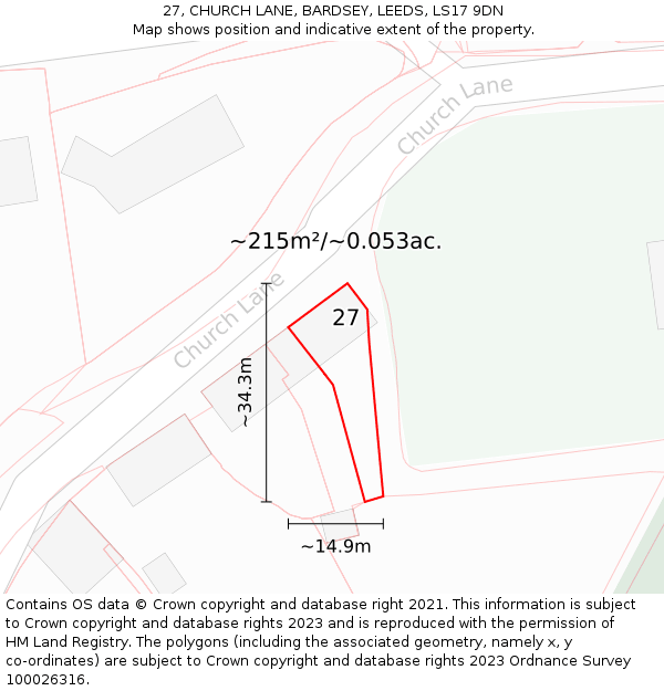 27, CHURCH LANE, BARDSEY, LEEDS, LS17 9DN: Plot and title map