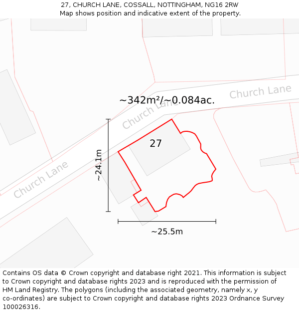 27, CHURCH LANE, COSSALL, NOTTINGHAM, NG16 2RW: Plot and title map