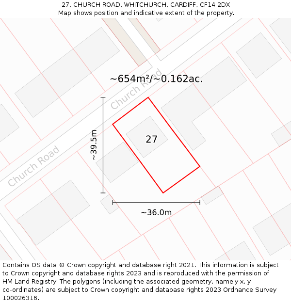 27, CHURCH ROAD, WHITCHURCH, CARDIFF, CF14 2DX: Plot and title map