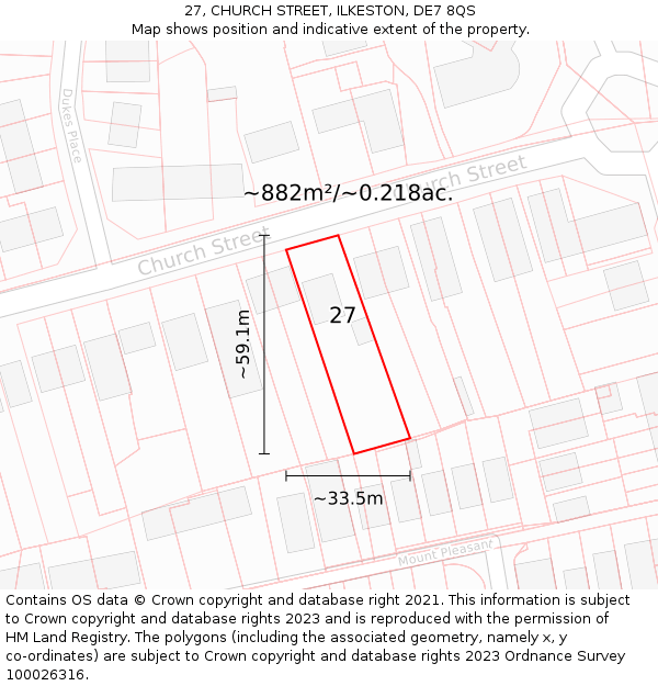 27, CHURCH STREET, ILKESTON, DE7 8QS: Plot and title map